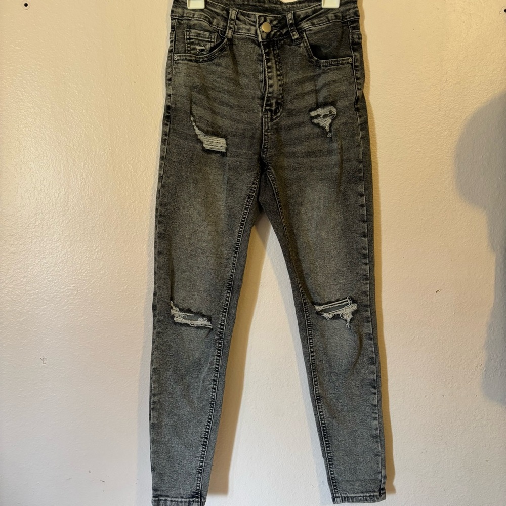 SHEIN Grey Distressed High-Rise Skinny Jeans Size 26